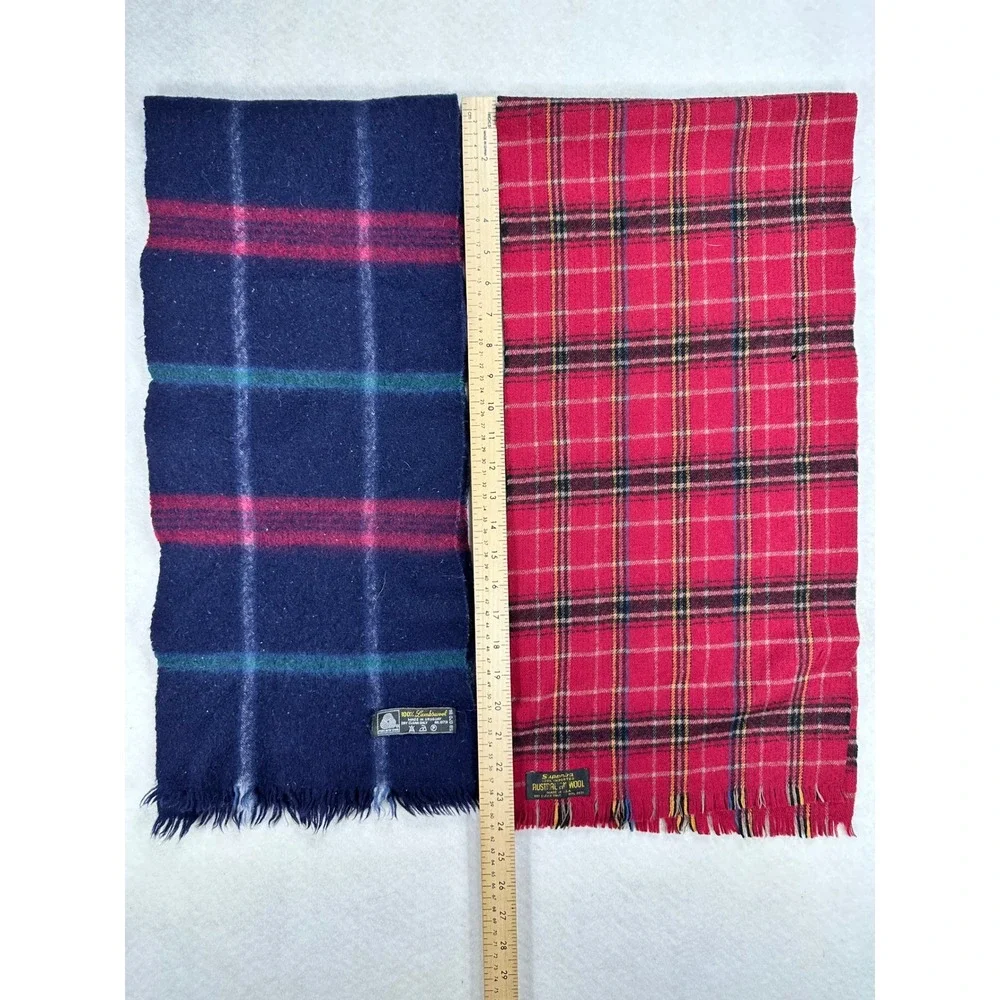 Vintage Wool Scarf Bundle Superba Australian Wool Red Plaid & Navy Lambswool